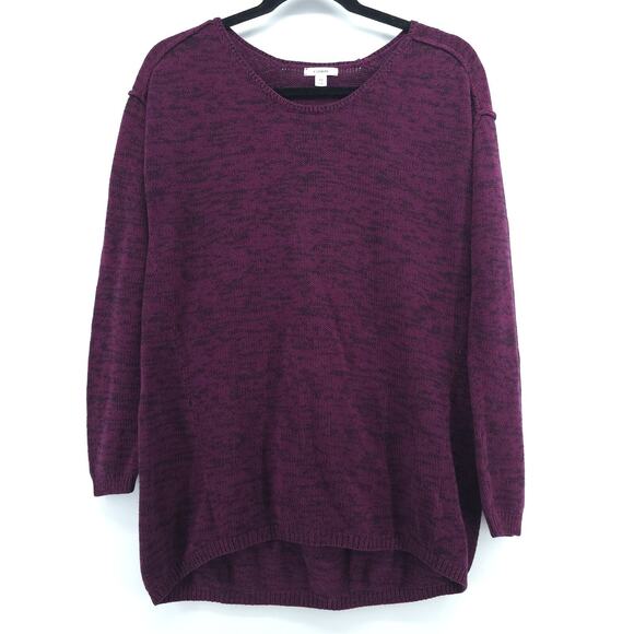 Caslon XS Cozy Reverse Seam Hi-Lo Dark Acadamia Marled Purple Minimalist Sweater - Picture 1 of 15
